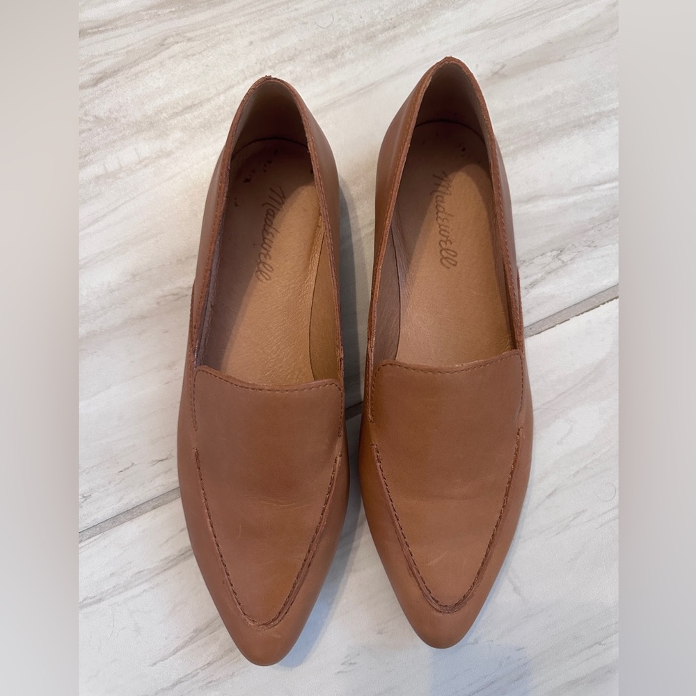 Madewell Women's The Frances Skimmer Brown Leather Pointed Toe Flat Loafer Shoes